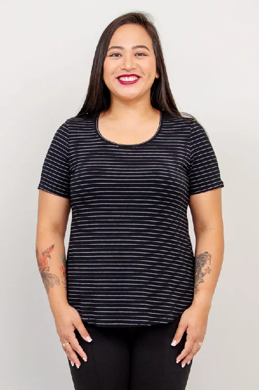 Tessa Tee, BW Pin Stripe, Bamboo - Final Sale