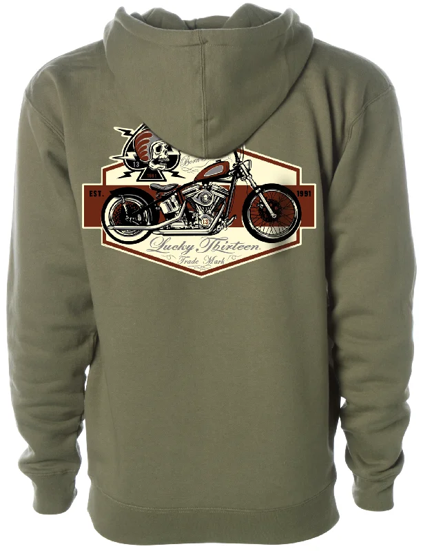 SKULL BOBBER Heavyweight Full Zip Hooded Sweatshirt - ARMY GREEN