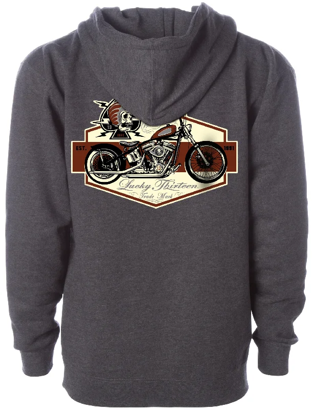 SKULL BOBBER Heavyweight Full Zip Hooded Sweatshirt - CHARCOAL-HEATHER