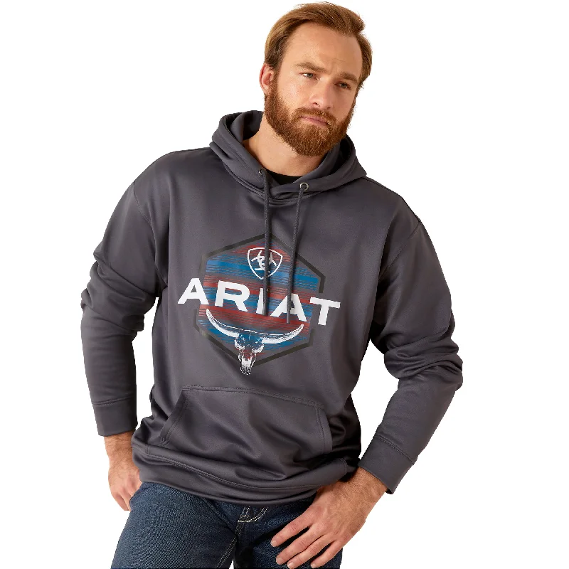 ARIAT ODYSSEY GRAY HEATHER LOGO FLEECE TEK HOODIE