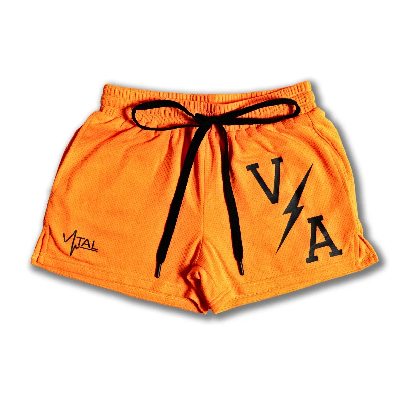 Combat Mesh Shorts 5" - Neon Orange/Black Bolt