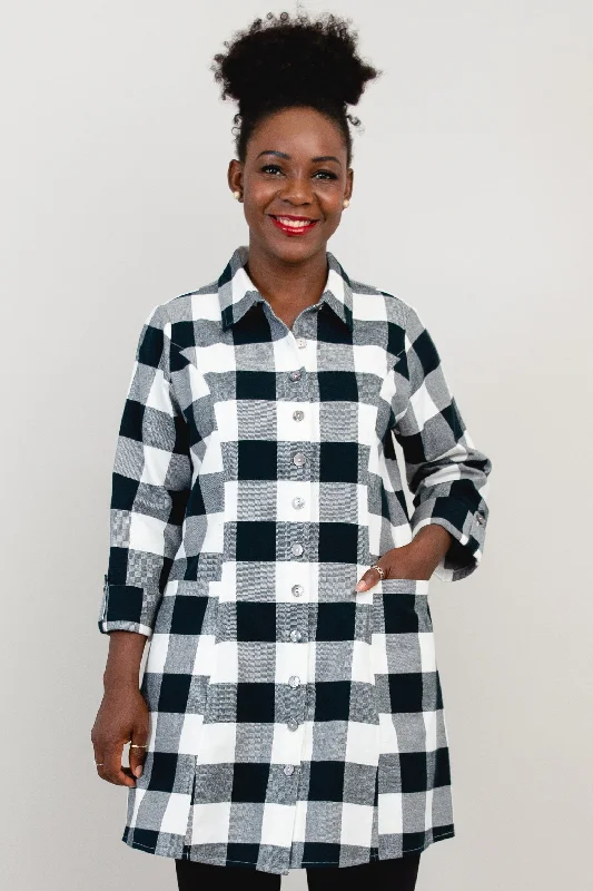 Larissa Tunic, Grey Plaid, Cotton Flannel - Final Sale