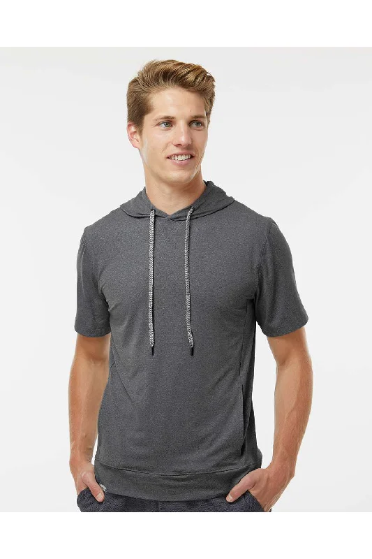 Holloway Mens Eco Revive Ventura Moisture Wicking Short Sleeve Hooded Sweatshirt Hoodie w/ Pockets - Heather Carbon Grey