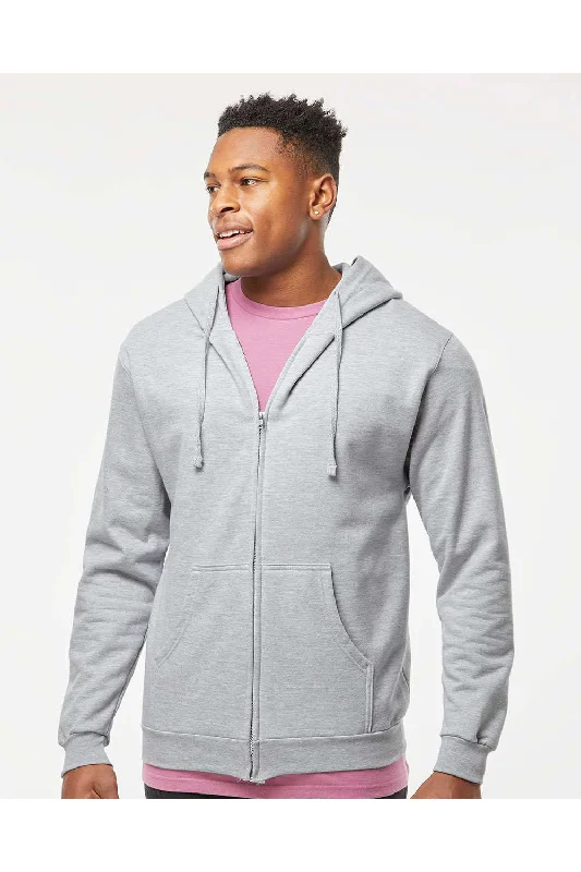 Tultex Mens Full Zip Hooded Sweatshirt Hoodie w/ Pockets - Heather Grey