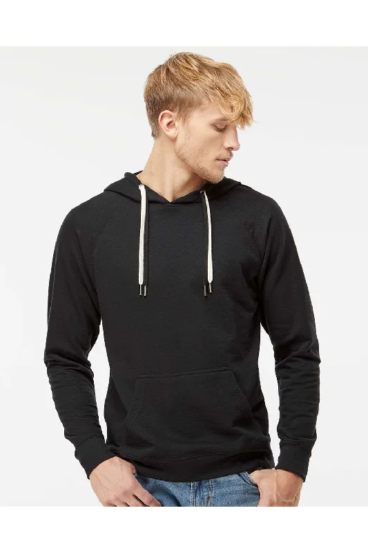 Independent Trading Co. Mens Icon Loopback Terry Hooded Sweatshirt Hoodie w/ Pouch Pocket - Black