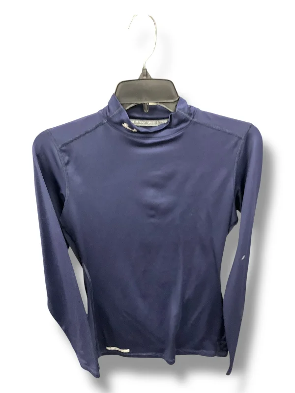 Athletic Top Long Sleeve Collar By Under Armour In Navy, Size: M