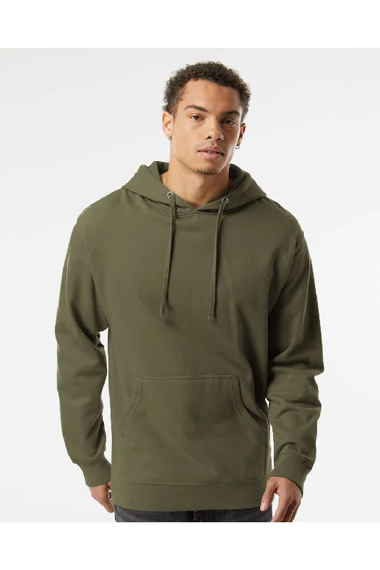 Independent Trading Co. Mens Hooded Sweatshirt Hoodie w/ Pouch Pocket - Army Green