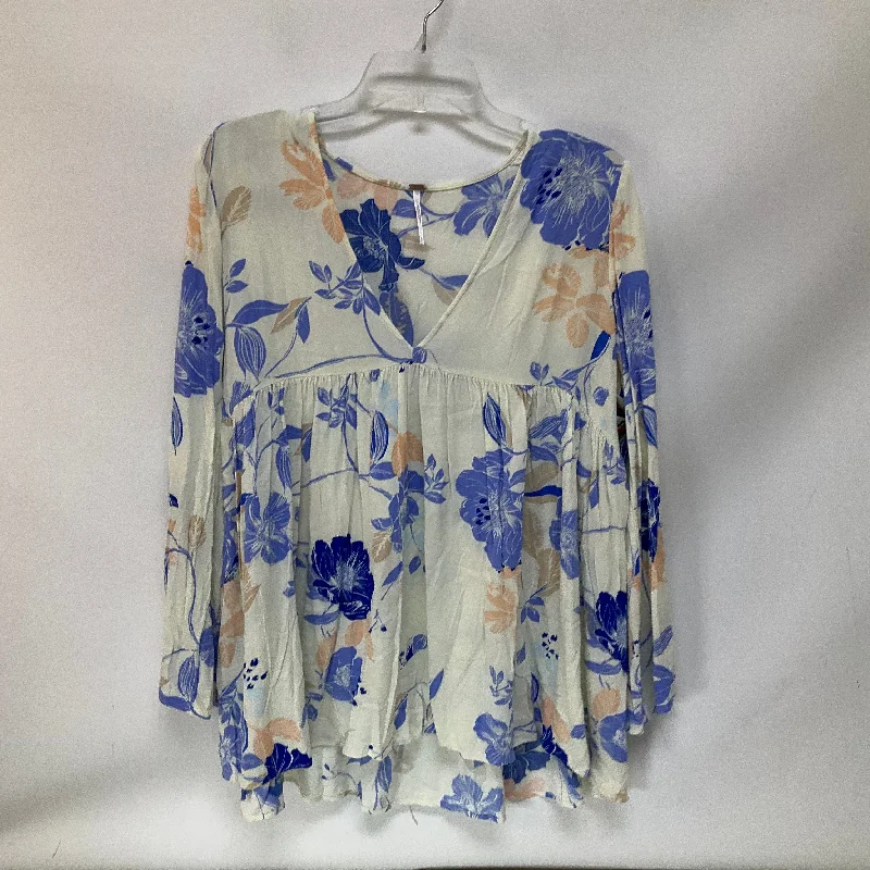 Top Long Sleeve By Free People In Blue & White, Size: S