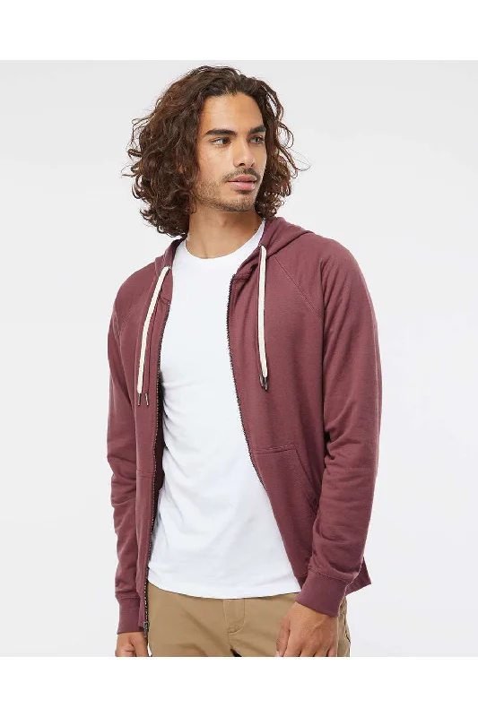 Independent Trading Co. Mens Icon Loopback Terry Full Zip Hooded Sweatshirt Hoodie w/ Pockets - Port