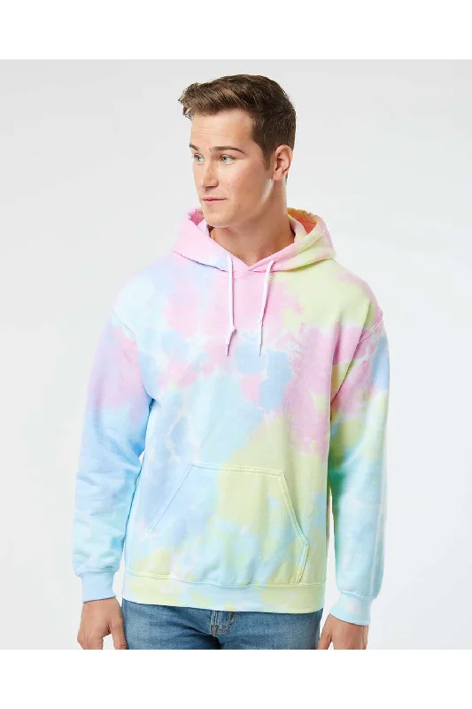 Dyenomite Mens Blended Tie Dyed Hooded Sweatshirt Hoodie w/ Pouch Pocket - Pastel Rainbow