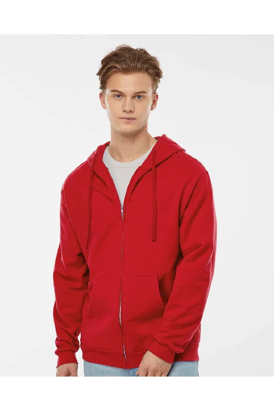 Tultex Mens Full Zip Hooded Sweatshirt Hoodie w/ Pockets - Red