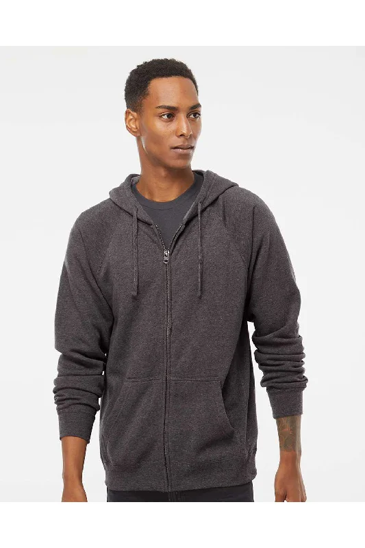 Independent Trading Co. Mens Special Blend Raglan Full Zip Hooded Sweatshirt Hoodie w/ Pockets - Carbon Grey