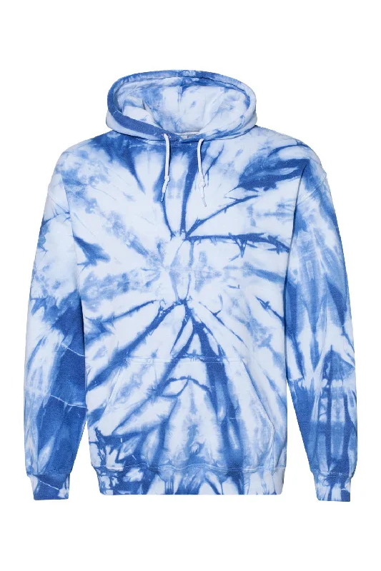 Dyenomite Mens Blended Tie Dyed Hooded Sweatshirt Hoodie w/ Pouch Pocket - Royal Blue