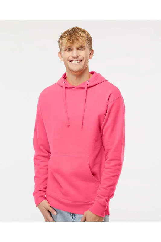 Independent Trading Co. Mens Hooded Sweatshirt Hoodie w/ Pouch Pocket - Neon Pink