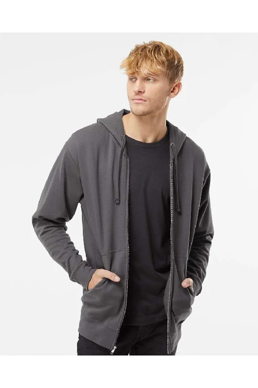 Independent Trading Co. Mens Full Zip Hooded Sweatshirt Hoodie w/ Pockets - Charcoal Grey