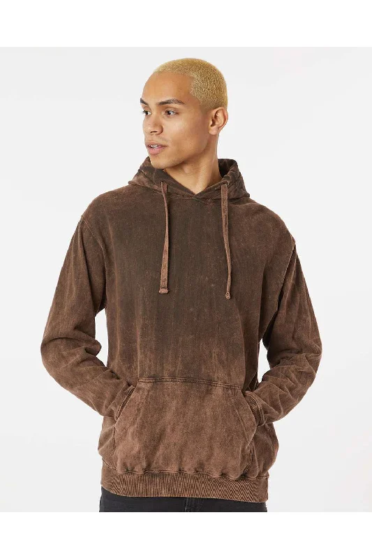 Dyenomite Mens Premium Fleece Mineral Wash Hooded Sweatshirt Hoodie w/ Pouch Pocket - Hounddog Brown