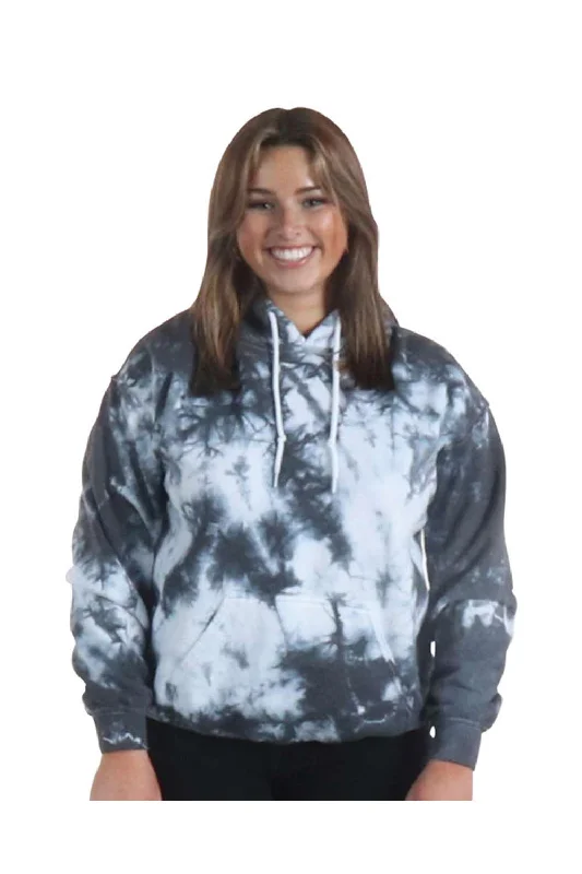 Dyenomite Mens Blended Tie Dyed Hooded Sweatshirt Hoodie w/ Pouch Pocket - Black Crystal