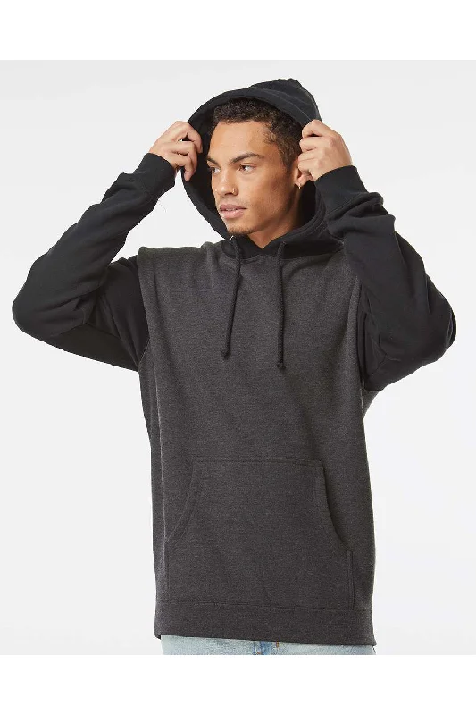 Independent Trading Co. Mens Hooded Sweatshirt Hoodie w/ Pouch Pocket - Heather Charcoal Grey/Black