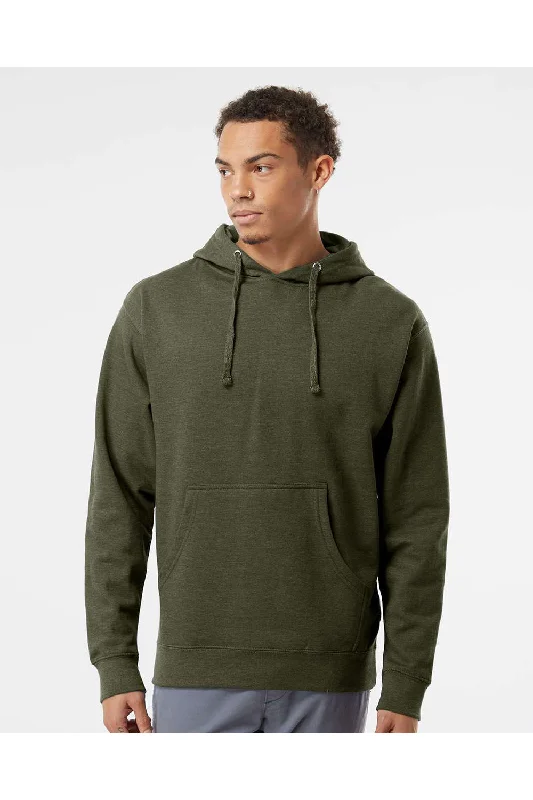 Independent Trading Co. Mens Hooded Sweatshirt Hoodie w/ Pouch Pocket - Heather Army Green