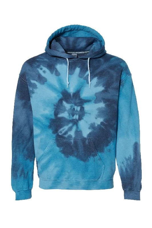 Dyenomite Mens Blended Tie Dyed Hooded Sweatshirt Hoodie w/ Pouch Pocket - Blue Tide