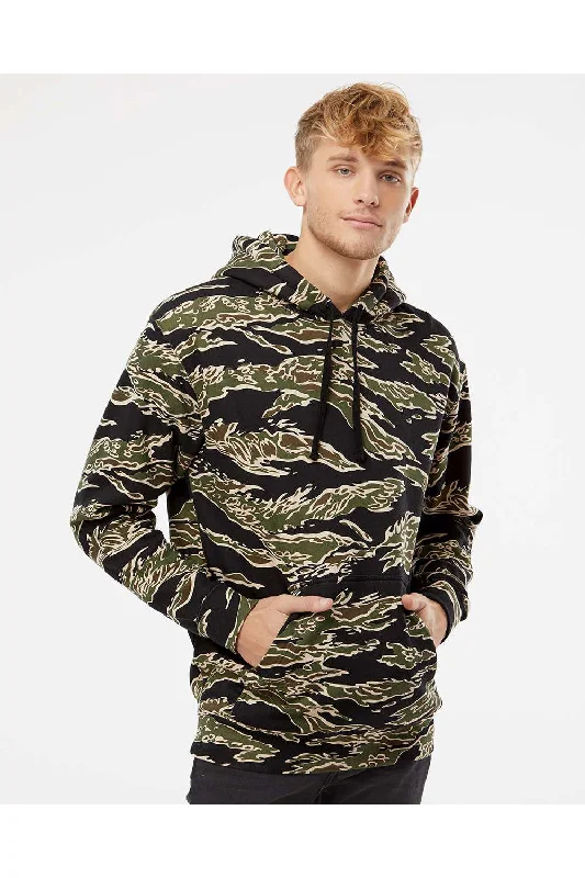 Independent Trading Co. Mens Hooded Sweatshirt Hoodie w/ Pouch Pocket - Tiger Camo