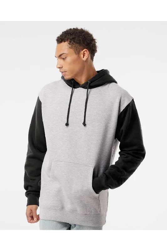 Independent Trading Co. Mens Hooded Sweatshirt Hoodie w/ Pouch Pocket - Heather Grey/Black