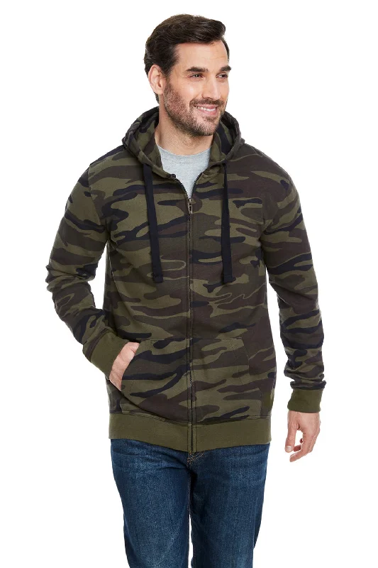 Burnside Mens Full Zip Hooded Sweatshirt Hoodie w/ Pockets - Green Camo - Closeout