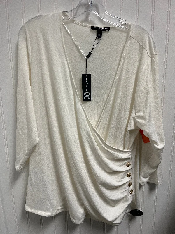 Top Long Sleeve By Cable And Gauge In Cream, Size: 1x