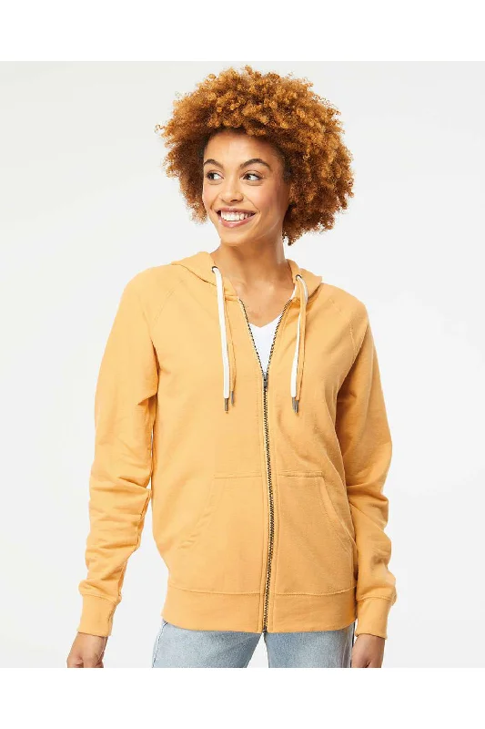 Independent Trading Co. Mens Icon Loopback Terry Full Zip Hooded Sweatshirt Hoodie w/ Pockets - Harvest Gold