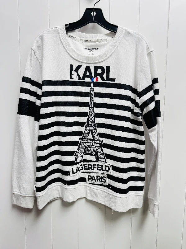 Top Long Sleeve Designer By Karl Lagerfeld In Black & White, Size: L