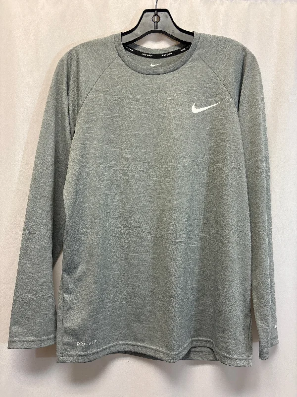 Athletic Top Long Sleeve Collar By Nike In Grey, Size: S