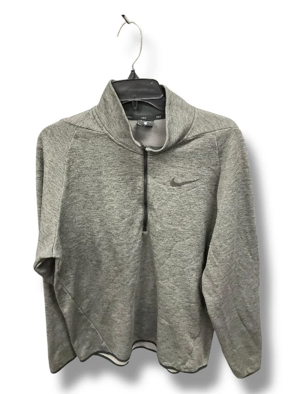 Athletic Top Long Sleeve Collar By Nike Apparel In Grey, Size: L