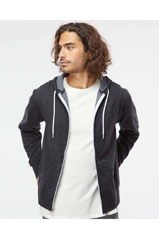 Independent Trading Co. Mens Full Zip Hooded Sweatshirt Hoodie w/ Pockets - Heather Charcoal Grey