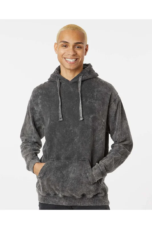 Dyenomite Mens Premium Fleece Mineral Wash Hooded Sweatshirt Hoodie w/ Pouch Pocket - Grey Mineral Wash