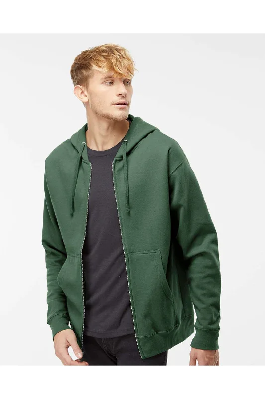 Independent Trading Co. Mens Full Zip Hooded Sweatshirt Hoodie w/ Pockets - Alpine Green