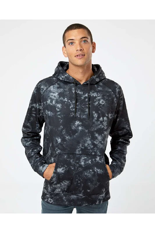 Burnside Mens Performance Raglan Hooded Sweatshirt Hoodie w/ Pouch Pocket - Black Tie Dye - Closeout