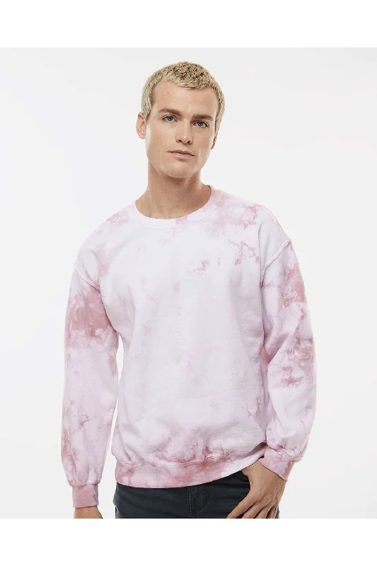 Dyenomite Mens Tie Dyed Crewneck Sweatshirt - Rose Crystal