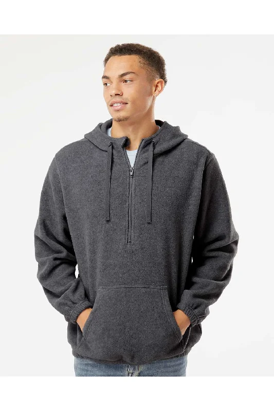 Burnside Mens Polar Fleece 1/4 Zip Hooded Sweatshirt Hoodie w/ Pouch Pocket - Heather Charcoal Grey - Closeout