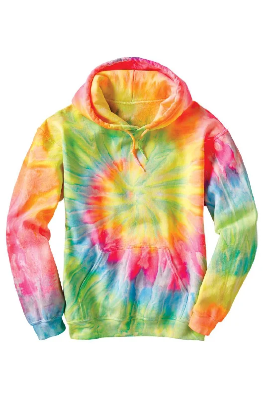 Dyenomite Mens Blended Tie Dyed Hooded Sweatshirt Hoodie w/ Pouch Pocket - Dayglo