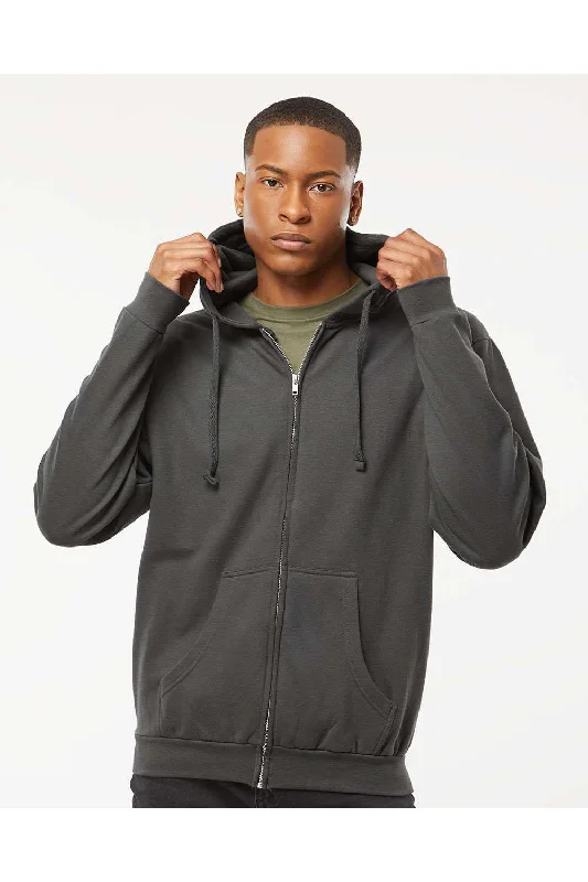 Tultex Mens Full Zip Hooded Sweatshirt Hoodie w/ Pockets - Charcoal Grey