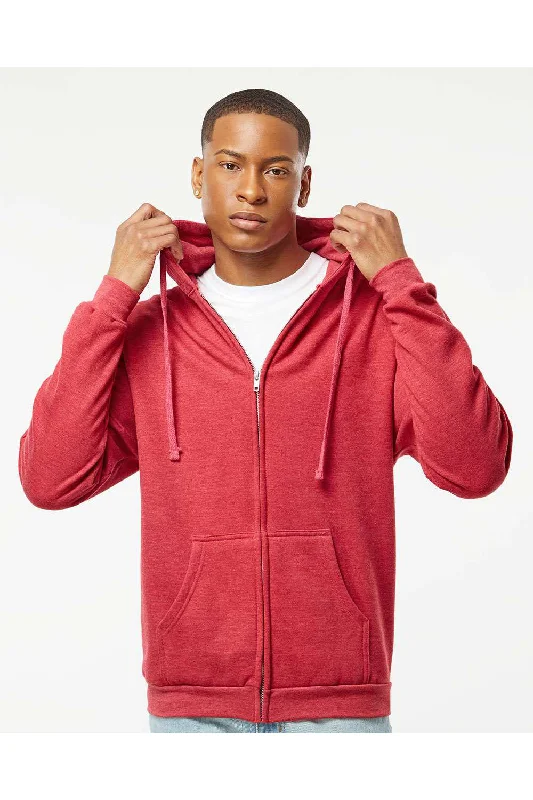 Tultex Mens Full Zip Hooded Sweatshirt Hoodie w/ Pockets - Heather Red