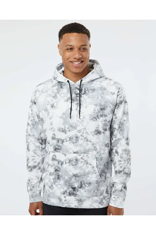 Burnside Mens Performance Raglan Hooded Sweatshirt Hoodie w/ Pouch Pocket - White Tie Dye - Closeout