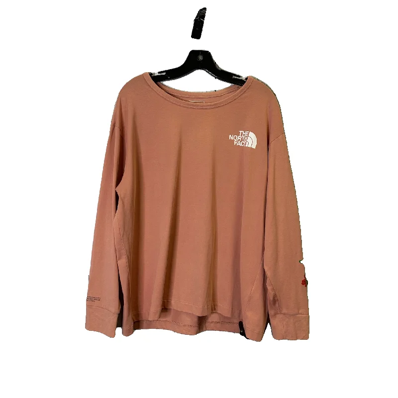 Athletic Top Long Sleeve Collar By The North Face In Peach, Size: Xl