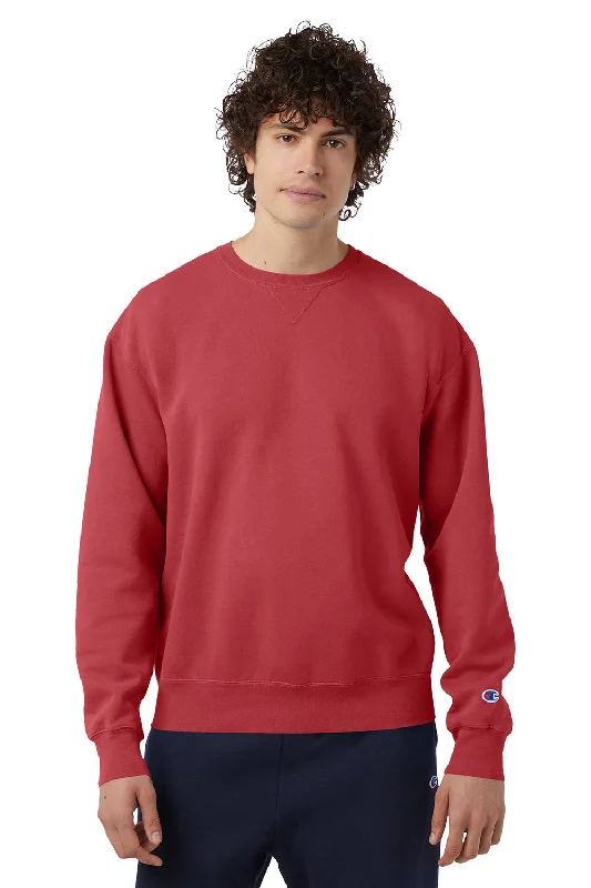 Champion Mens Garment Dyed Shrink Resistant Crewneck Sweatshirt - Crimson Red - Closeout