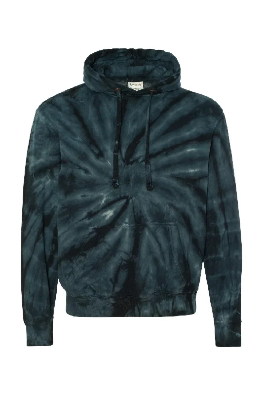 Dyenomite Mens Cyclone Tie Dyed Hooded Sweatshirt Hoodie w/ Pouch Pocket - Black