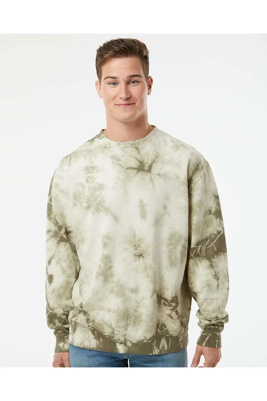 Independent Trading Co. Mens Tie-Dye Crewneck Sweatshirt - Olive Green