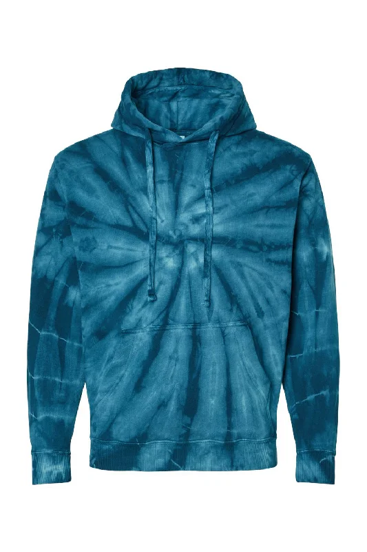 Dyenomite Mens Cyclone Tie Dyed Hooded Sweatshirt Hoodie w/ Pouch Pocket - Navy Blue