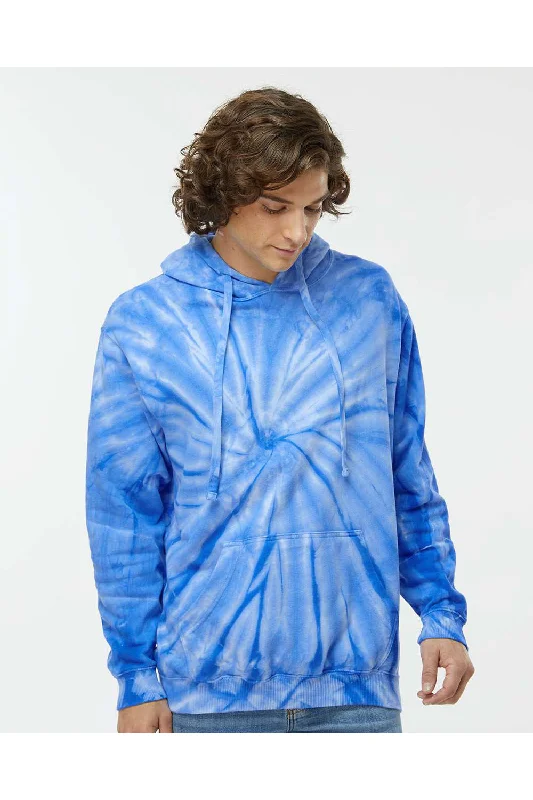 Dyenomite Mens Cyclone Tie Dyed Hooded Sweatshirt Hoodie w/ Pouch Pocket - Royal Blue