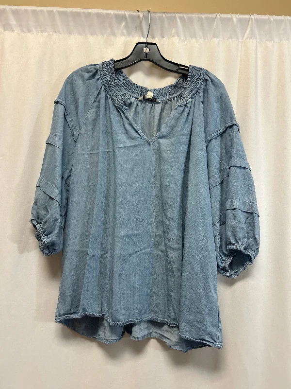 Top 3/4 Sleeve By Cmf In Blue, Size: Xxl