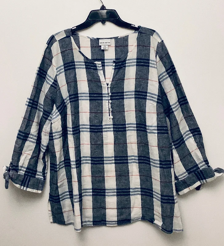 Top Long Sleeve By Liz Claiborne In Checkered Pattern, Size: Xxl